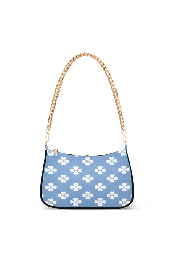 Clover Flower Pattern Womens Chain Shoulder Bag Tote Handbags Clutch Hobo Purse with Zipper for Travel
