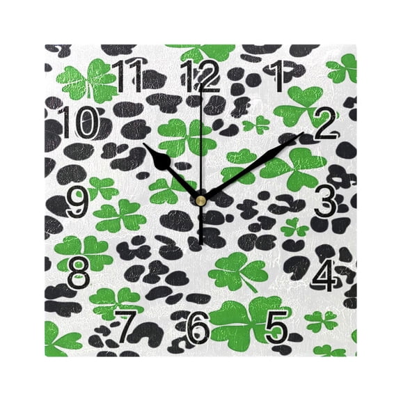 Ryvnso Clover Leaf Pattern Wall Clock Square Silent Non-Ticking Battery Operated 7.78"