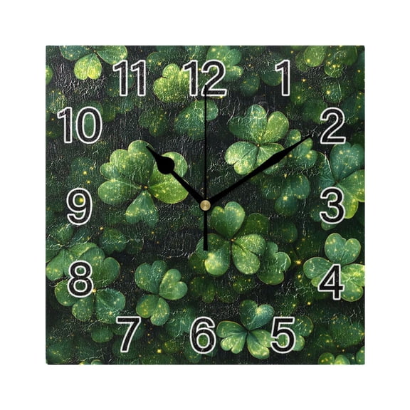 Ryvnso Clover Leaf Pattern Wall Clock Square Silent Non-Ticking Battery Operated 7.78"