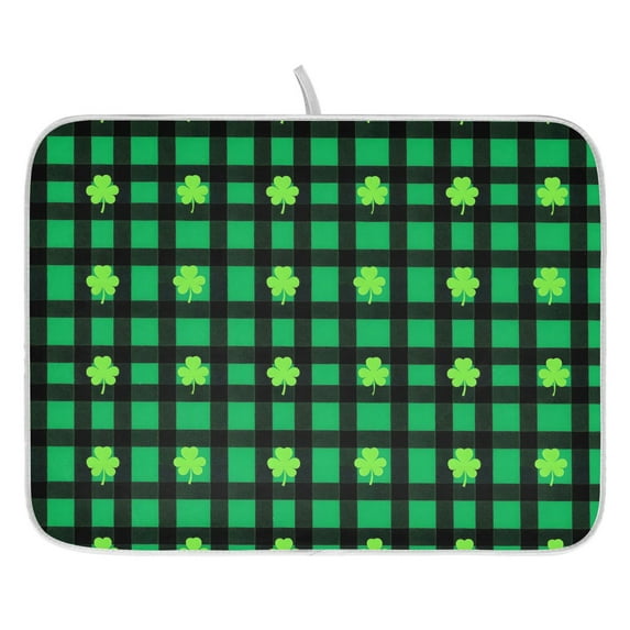 Ryvnso Clover on Checkered Dish Drying Mat for Kitchen Countertop 16x18 Small Dish Pad Drainer Rack Dish Sink Mats