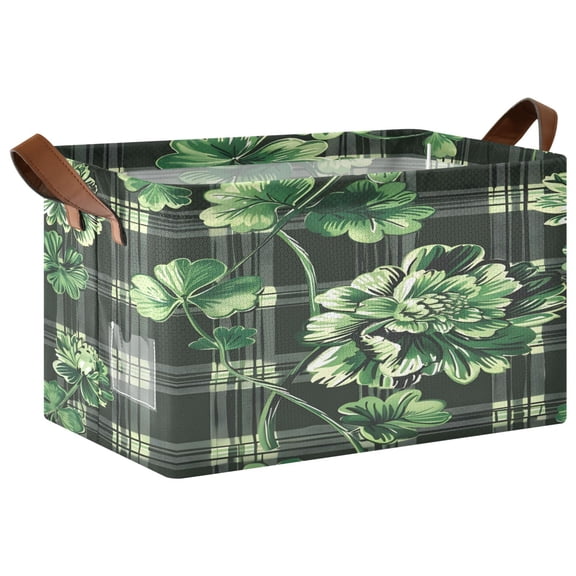 Ryvnso Clover on Checkered Storage Bins Large Basket Foldable Cube Toys Organizer with Handles 1 PC