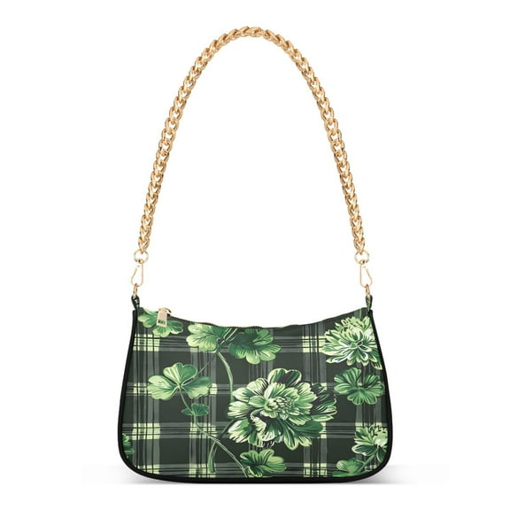 Ryvnso Clover on Checkered Womens Chain Shoulder Bag Tote Handbags Clutch Hobo Purse with Zipper for Travel