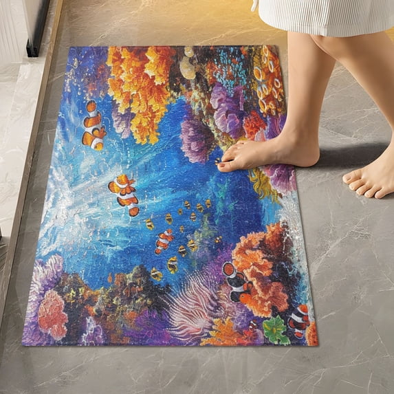 Ryvnso Clownfish Corals in Ocean Bathroom Shaggy Rugs Toilet Rectangle Mat Soft Contour Rug 24"x16"