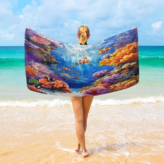 Ryvnso Clownfish Corals in Ocean Oversized Beach Towel Microfiber Bath Blankets Swimming Fitness 37" x 74"