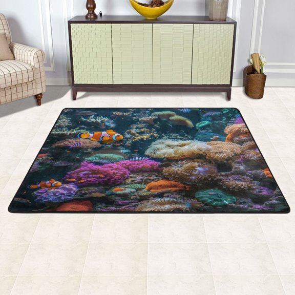 Ryvnso Clownfish Corals under The Sea Area Floor Mats Large Nursery Rugs Non-Slip Carpets Doormat 72" x 48"