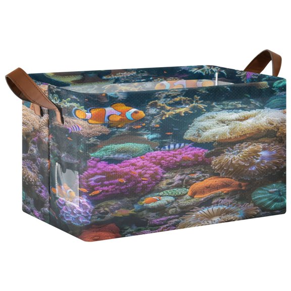 Ryvnso Clownfish Corals under The Sea Storage Bins Large Basket Foldable Cube Toys Organizer with Handles 1 PC