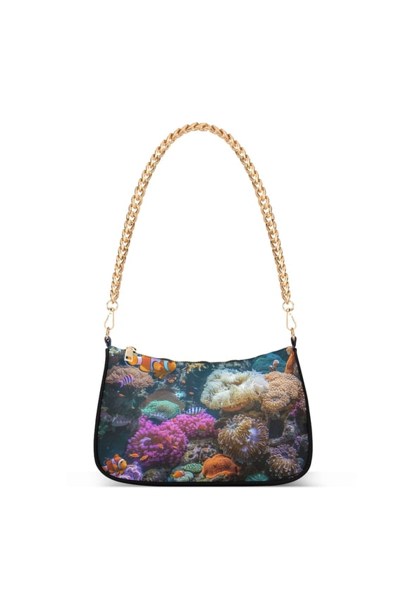 Clownfish Corals under The Sea Womens Chain Shoulder Bag Tote Handbags Clutch Hobo Purse with Zipper for Travel