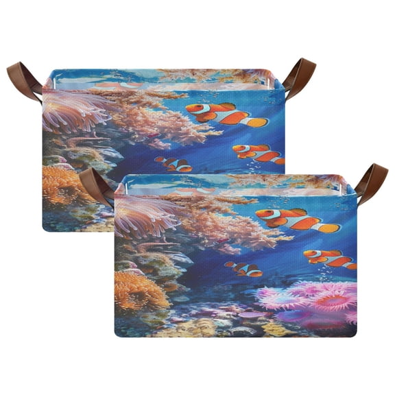 Ryvnso Clownfish and Corals in Ocean Storage Bins Large Basket Foldable Cube Toys Organizer with Handles 2 PCs