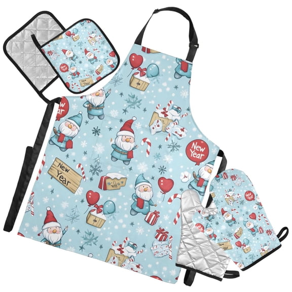 Ryvnso Collections Christmas Gnomes Kitchen Apron Oven Mitts Set Pot Holders