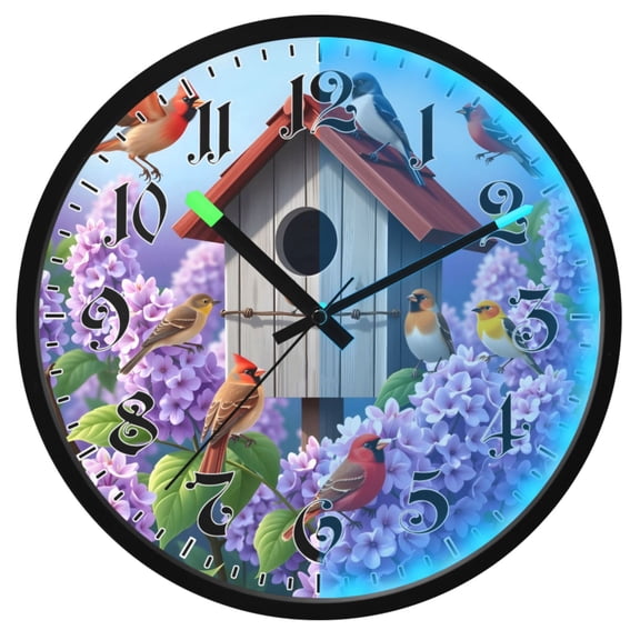 Ryvnso Colorful Birds Lavenders-1 12 Inch Night Light Wall Clock Luminous Silent Battery Operate Clocks