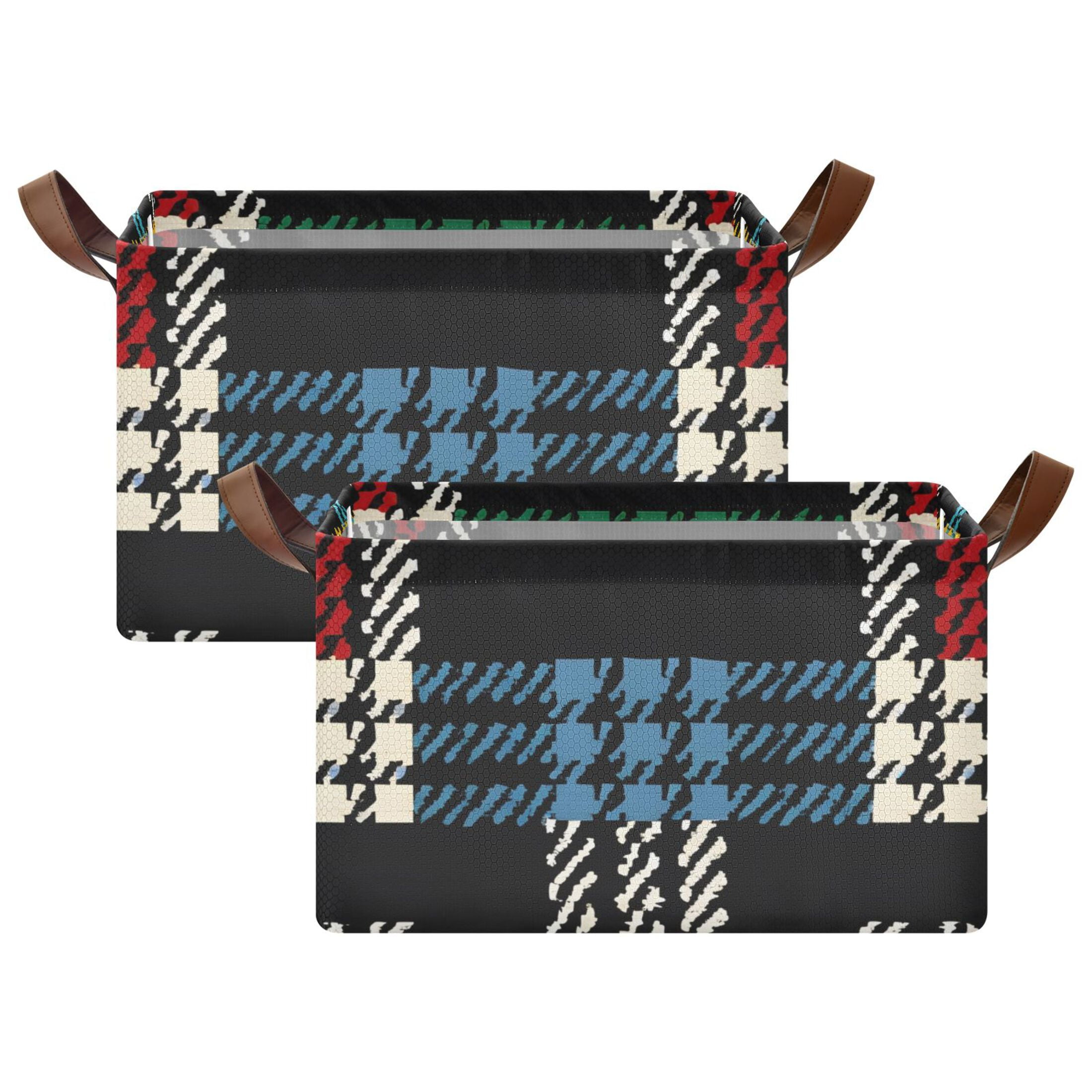 Ryvnso Colorful Black Checkered Pattern Storage Bins Large Basket Foldable Cube Toys Organizer with Handles 2 PCs