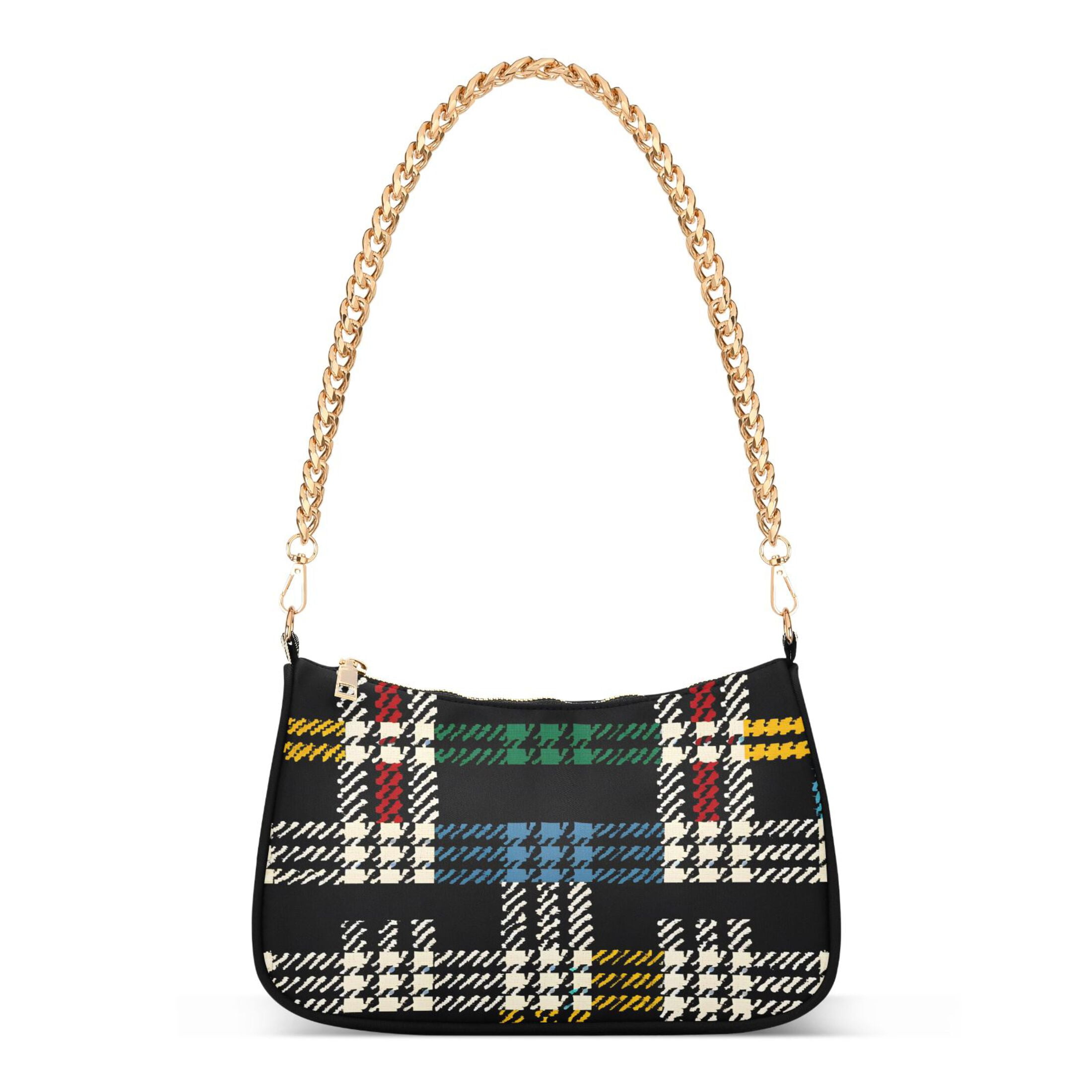 Ryvnso Colorful Black Checkered Pattern Womens Chain Shoulder Bag Tote Handbags Clutch Hobo Purse with Zipper for Travel