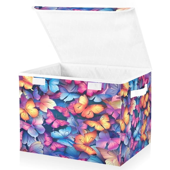 Ryvnso Colorful Butterflies Large Lidded Foldable Storage Baskets Cubes Boxes Lids Bin for Home