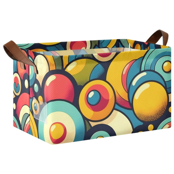 Ryvnso Colorful Circles Storage Bins Large Basket Foldable Cube Toys Organizer with Handles 1 PC