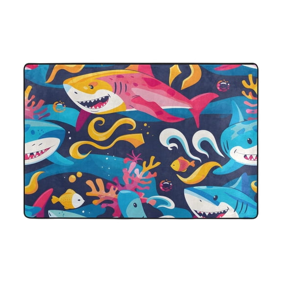 Ryvnso Colorful Cute Sharks Area Floor Mats Large Nursery Rugs Non-Slip Carpets Doormat 36" x 24"