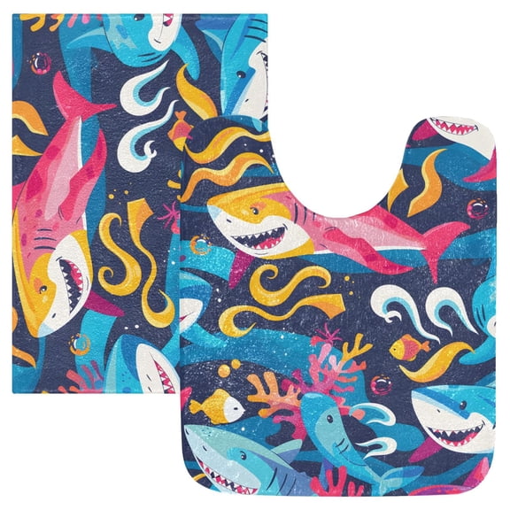 Ryvnso Colorful Cute Sharks Bathroom Shaggy Rugs Toilet Mat Soft Contour Rug
