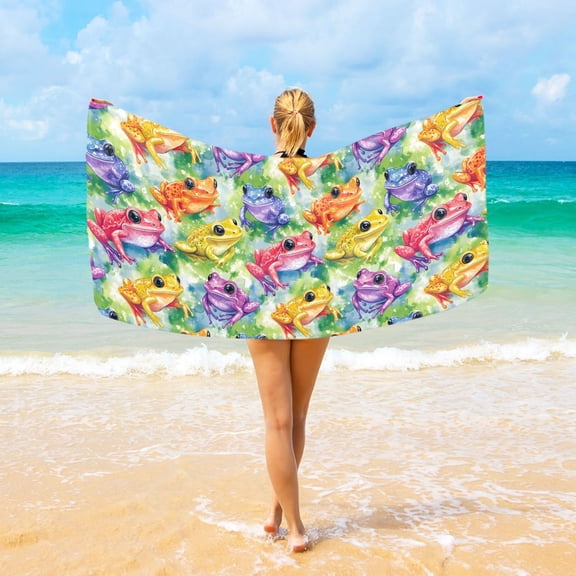 Ryvnso Colorful Frogs Beach Towel Quick Dry Swimming Yoga Beach Towels Large Sand Free Microfiber Towel 31"W x 71"L