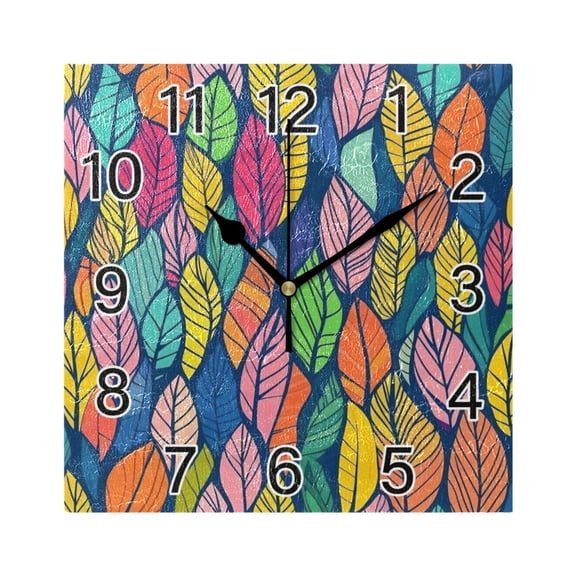 Ryvnso Colorful Leaves Wall Clock Square Silent Non-Ticking Battery Operated 7.78"
