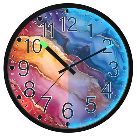Ryvnso Colorful Marble 12 Inch Night Light Wall Clock Silent Battery Operated Luminous Clocks