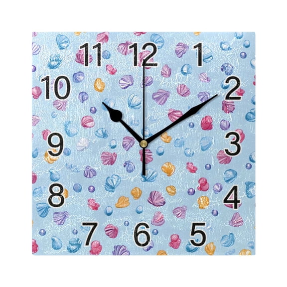 Ryvnso Colorful Seashell Wall Clock Square Silent Non-Ticking Battery Operated 7.78"