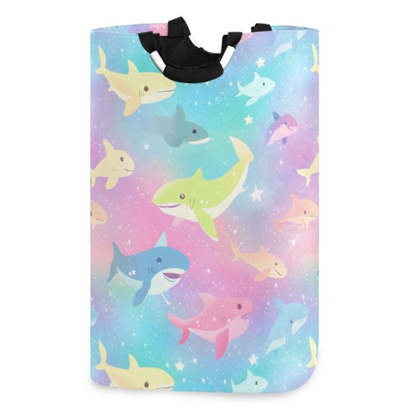 Ryvnso Colorful Sharks Pattern Large Storage Basket with Handles Collapsible Organizer Bin Laundry Hamper