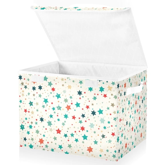 Ryvnso Colorful Stars Large Lidded Foldable Storage Baskets Cubes Boxes Lids Bin for Home