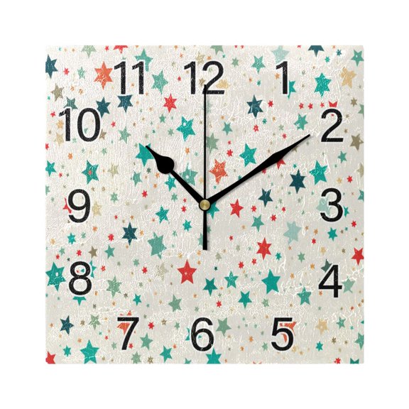 Ryvnso Colorful Stars Wall Clock Square Silent Non-Ticking Battery Operated 7.78"