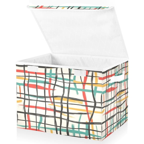 Ryvnso Colorful Stripes Line Large Lidded Foldable Storage Baskets Cubes Boxes Lids Bin for Home