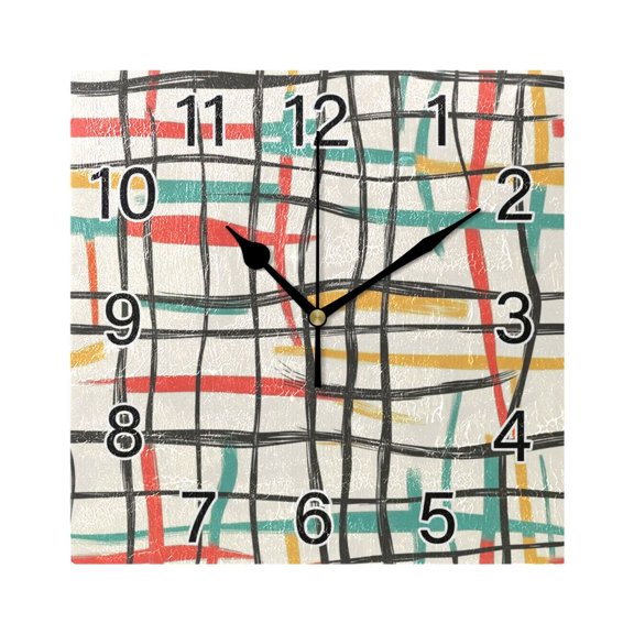 Ryvnso Colorful Stripes Line Wall Clock Square Silent Non-Ticking Battery Operated 7.78"