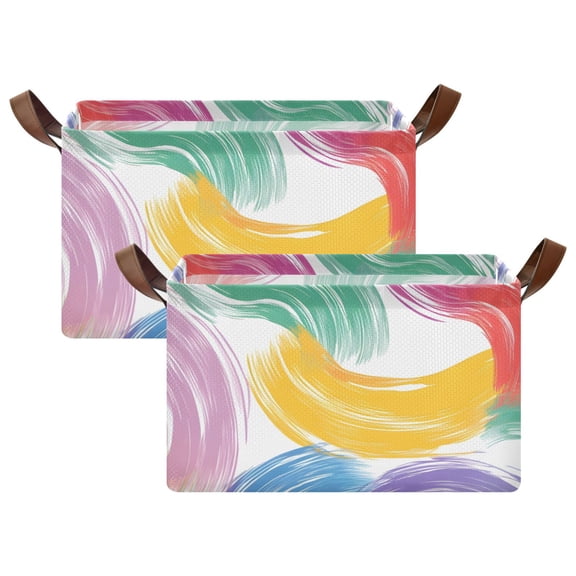 Ryvnso Colorful Stripes Pattern Storage Bins Large Basket Foldable Cube Toys Organizer with Handles 2 PCs