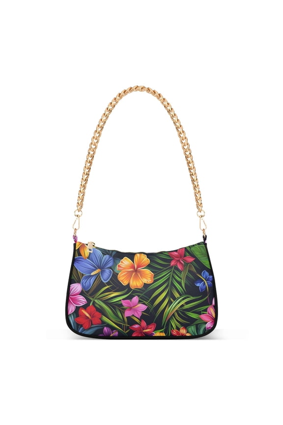 Colorful Tropical Flowers Womens Chain Shoulder Bag Tote Handbags Clutch Hobo Purse with Zipper for Travel