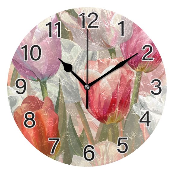 Ryvnso Colorful Tulip Wall Clock Non Ticking Silent Kitchen Clock Battery Operated Clocks 10 inch