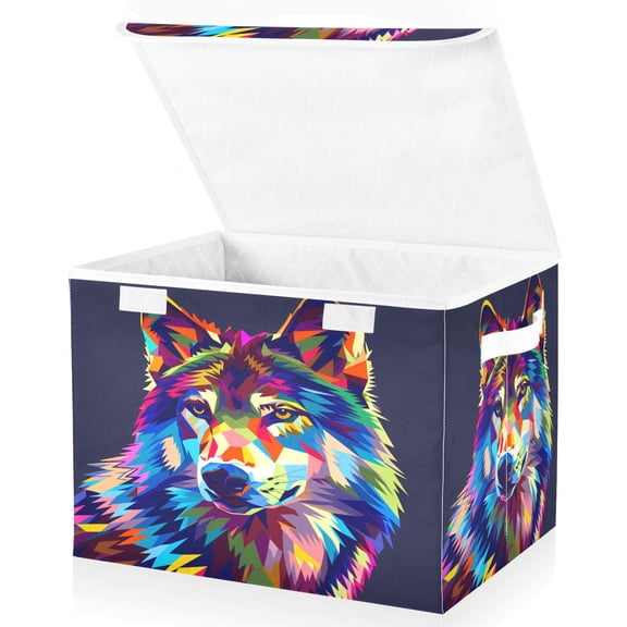 Ryvnso Colorful Wolf Large Lidded Foldable Storage Baskets Cubes Boxes Lids Bin for Home