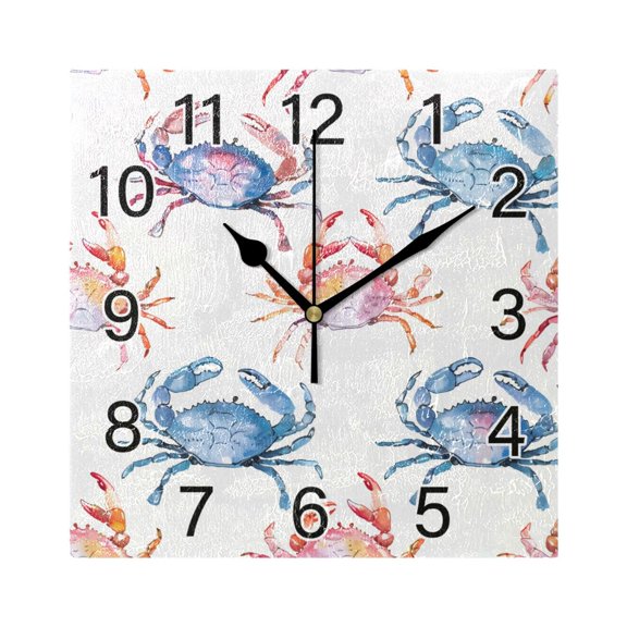 Ryvnso Colors Crabs Wall Clock Square Silent Non-Ticking Battery Operated 7.78"