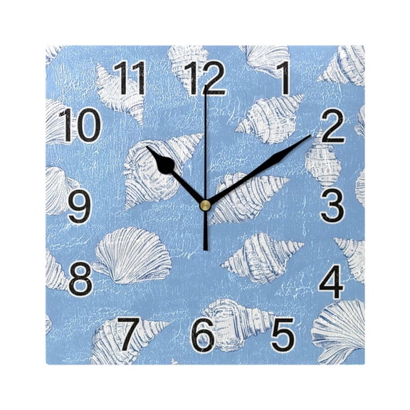 Ryvnso Conch on Blue Wall Clock Square Silent Non-Ticking Battery Operated 7.78"