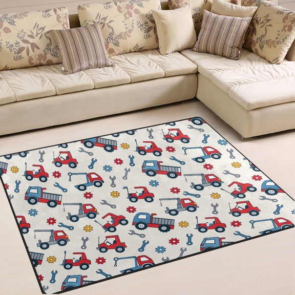 Ryvnso Construction Trucks Cute Area Rug Floor Mats Non-Slip Home Carpet 80 x 58 inch