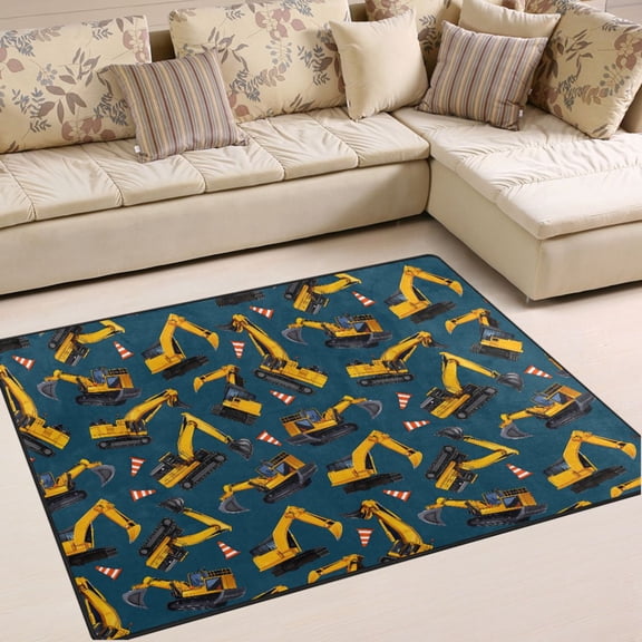 Ryvnso Construction Vehicles Area Rug Floor Mats Non-Slip Home Carpet 80 x 58 inch