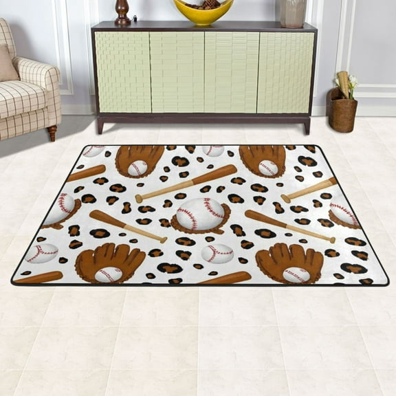 Ryvnso Cool Baseball Area Floor Mats Large Nursery Rugs Non-Slip Carpets Doormat 72" x 48"
