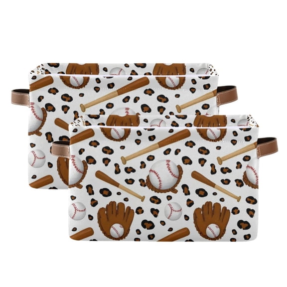 Ryvnso Cool Baseball Storage Basket Large Bin Foldable Boxes Toys Organizer 14.2x10.2x8.3in 2 PCs