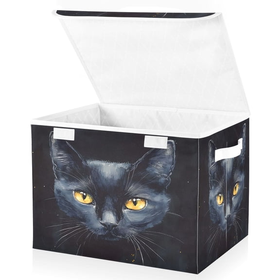 Ryvnso Cool Cat Large Lidded Foldable Storage Baskets Cubes Boxes Lids Bin for Home