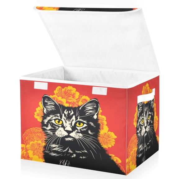 Ryvnso Cool Cat Large Lidded Foldable Storage Baskets Cubes Boxes Lids Bin for Home