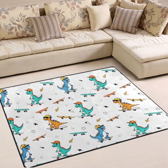 Ryvnso Cool Dinosaur Skating Area Rug Floor Mats Non-Slip Home Carpet 80 x 58 inch