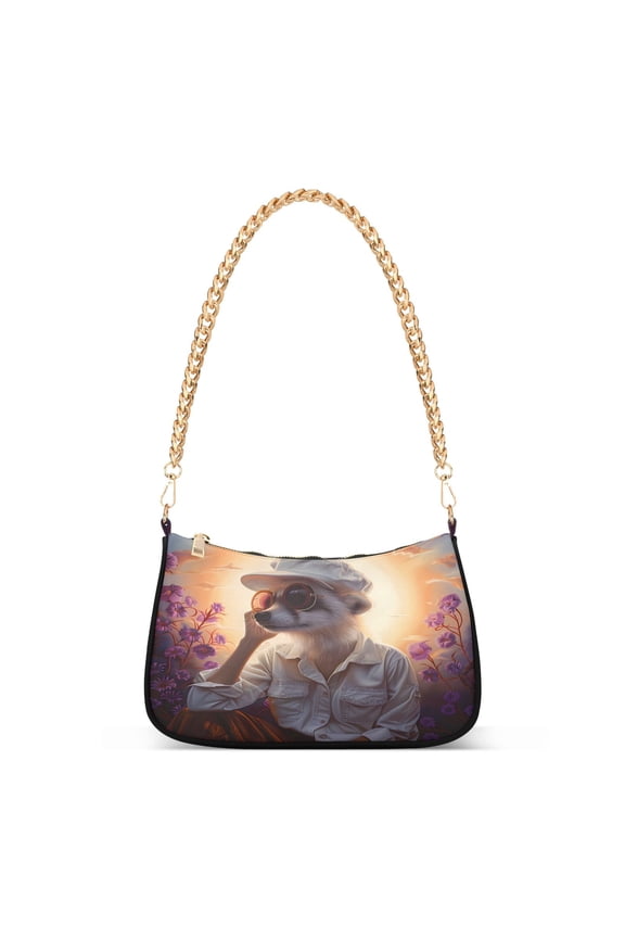 Cool Dog with Hat and Sunglasses Womens Chain Shoulder Bag Tote Handbags Clutch Hobo Purse with Zipper for Travel