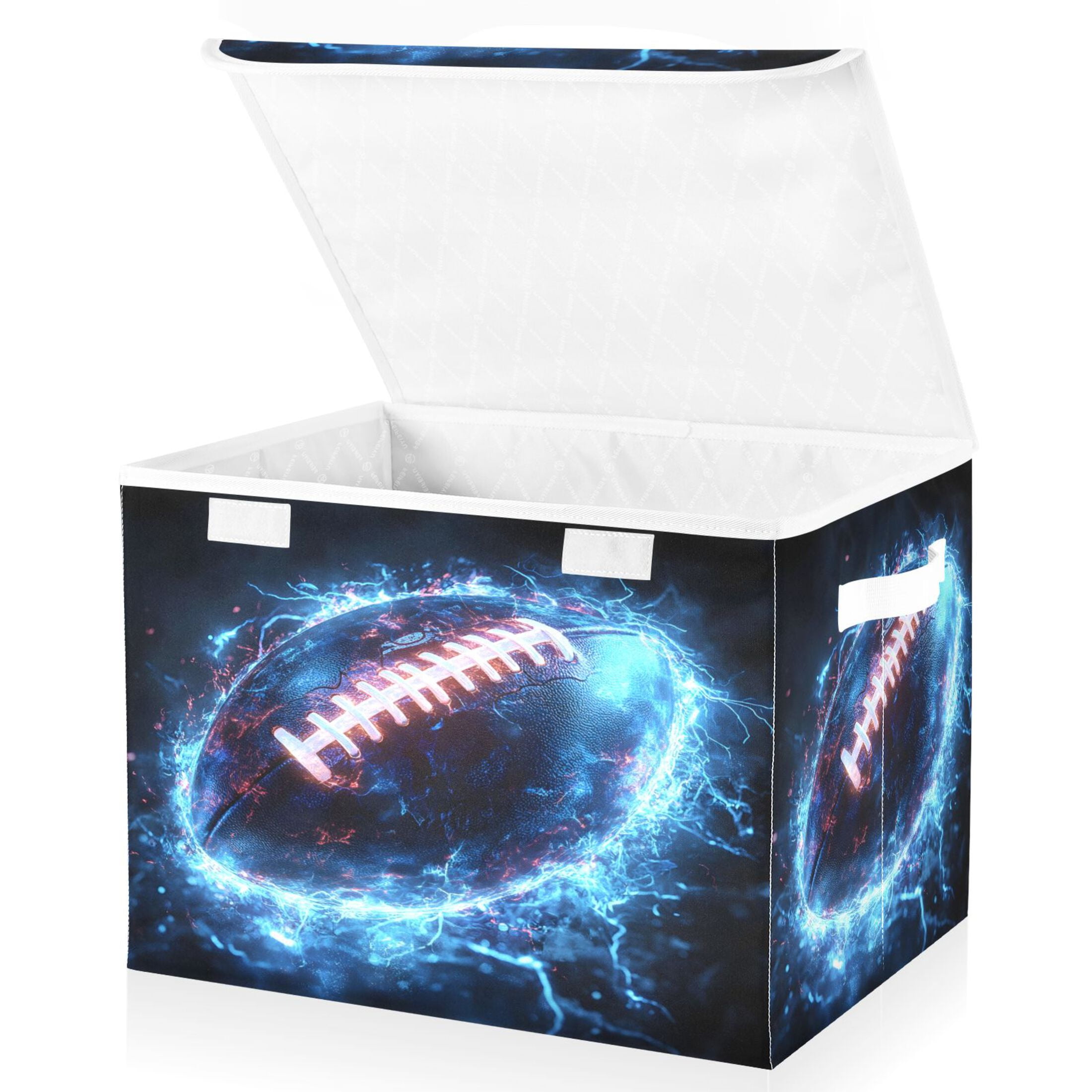 Ryvnso Cool Football Large Lidded Foldable Storage Baskets Cubes Boxes Lids Bin for Home