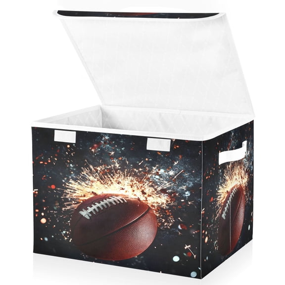 Ryvnso Cool Football Large Lidded Foldable Storage Baskets Cubes Boxes Lids Bin for Home