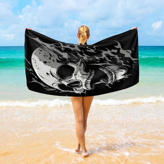 Ryvnso Cool Funny Skull Beach Towel Quick Dry Swimming Yoga Beach Towels Large Sand Free Microfiber Towel 31"W x 71"L