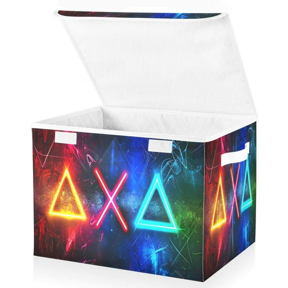 Ryvnso Cool Geometric Style Large Lidded Foldable Storage Baskets Cubes Boxes Lids Bin for Home