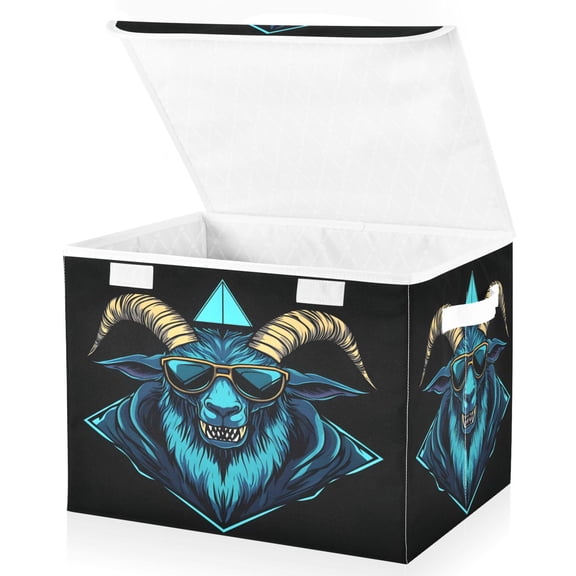 Ryvnso Cool Goat Large Lidded Foldable Storage Baskets Cubes Boxes Lids Bin for Home