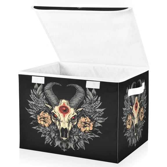 Ryvnso Cool Goat Skull Large Lidded Foldable Storage Baskets Cubes Boxes Lids Bin for Home