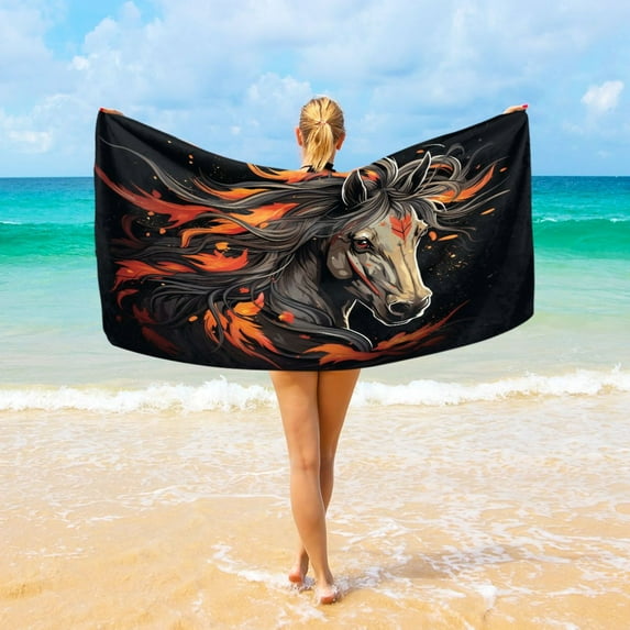 Ryvnso Cool Horse Oversized Beach Towel Microfiber Bath Blankets Swimming Fitness 37" x 74"